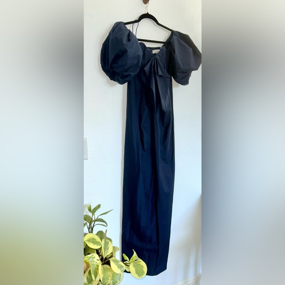 CAROLINE CONSTAS Iconic Palmer Reyna Dress Strapless in Navy Puffy sleeves - Picture 7 of 9